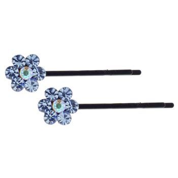 Karen Marie - Crystal Flower Bobby Pins - Blue Sapphire - Black (Set of 2)